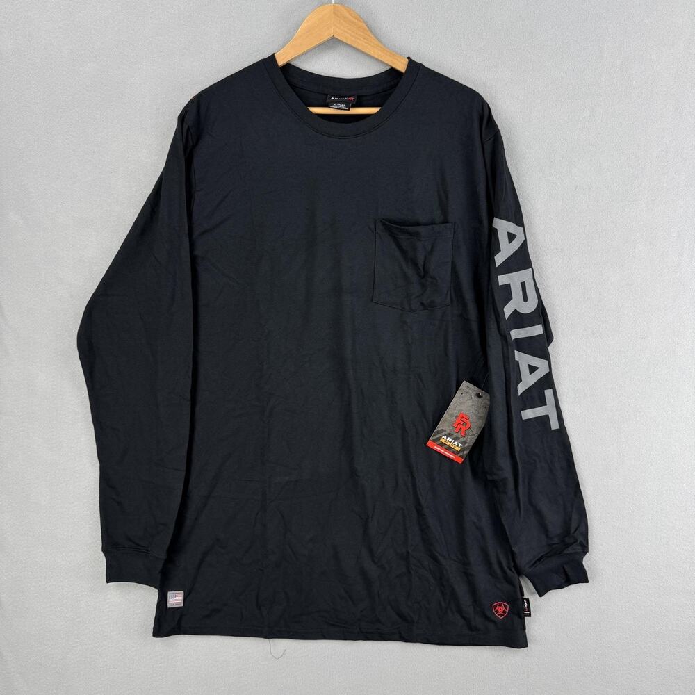 Ariat FR Shirt Mens XLT Black Long Sleeve USA Flag Logo Workwear NWT Patriotic